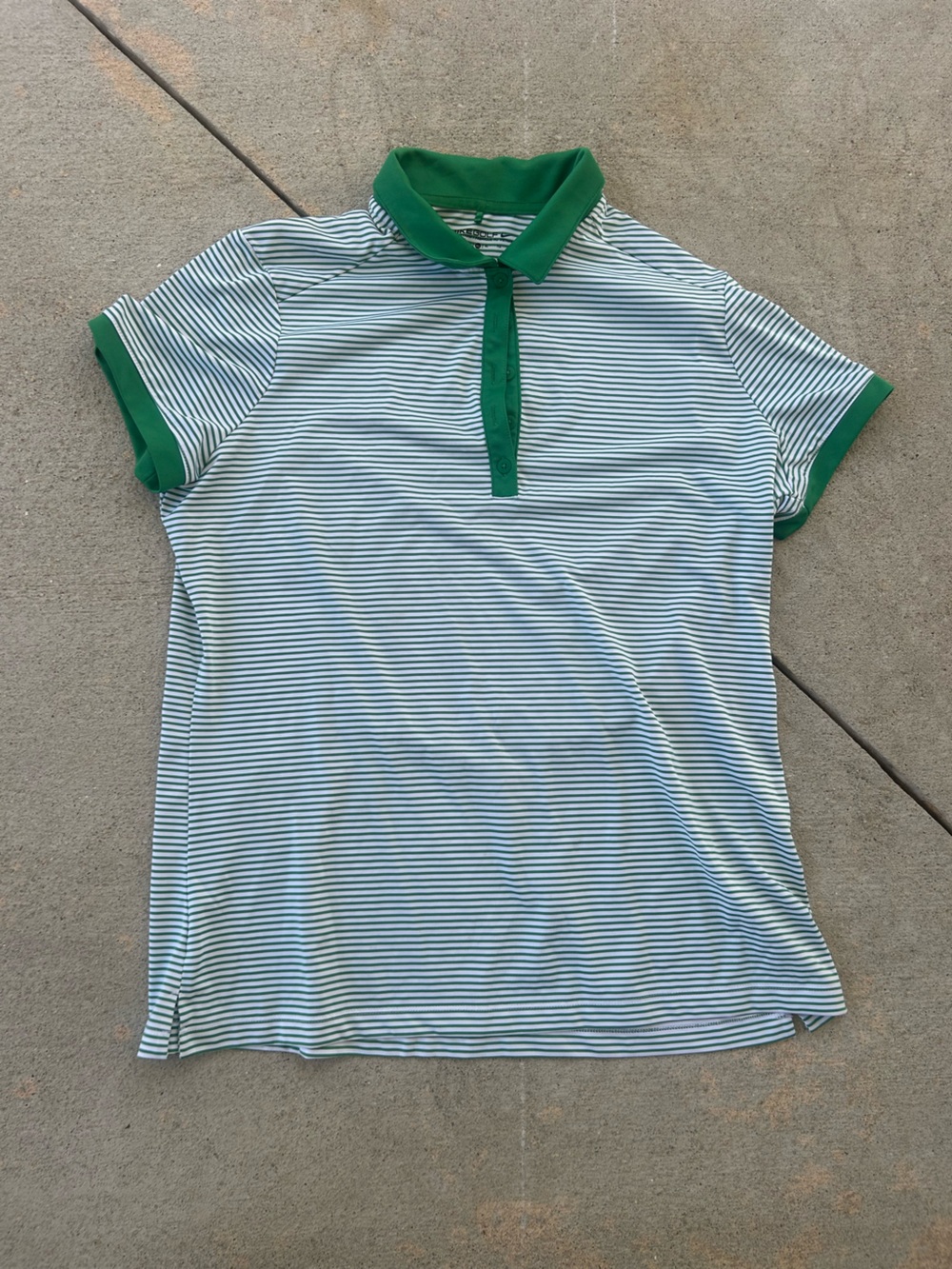 Men's Green-Trim White & Navy Stripe Polo Shirt